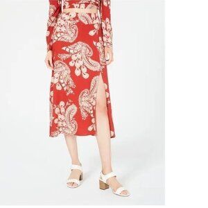 T.D.C. Red Printed Tea-Length A-Line Skirt. XL